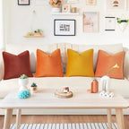 MONDAY MOOSE Decorative Throw Pillow Covers Cushion Cases, Set of 4 Soft Velvet Modern Double-Sided Designs, Mix and Match for Home Decor, Pillow Inserts Not Included (18x18 inch, Orange/Brown) - Image 2