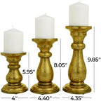 Deco 79 Mango Wood Decorative Candle Holder Turned Style Pillar Candle Stand, Set of 3 Candlestick Holder 10", 8", 6"H, Brass - Image 6
