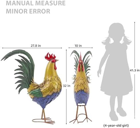 32 in Metal Rooster Statue, Farmhouse Yard & Garden Decor - Image 7