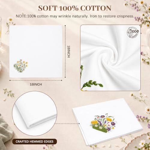 12 Pcs 100% Cotton Embroidered Wildflower Cloth Napkins 18x18 in - Image 2