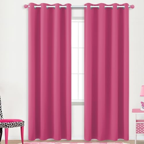 KOUFALL Hot Pink Curtans 96 Inches Long for Girls Bedroom,Black Out Thermal Insulated Sun Light Blocking Window Curtains for Teen Room Decor by KOUFALL