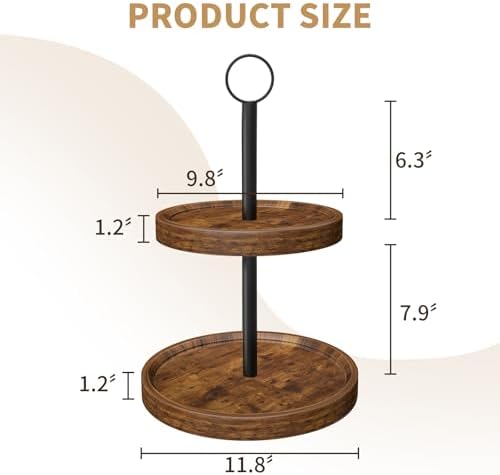 Tiered Tray Stand, Rustic 2 Tier Round Serving Tray, 2-Pack - Image 3