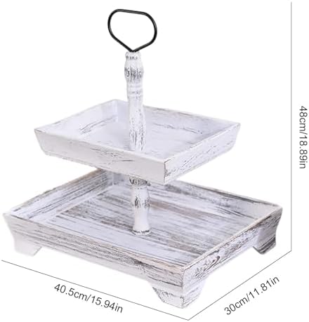 Rustic Wood Tier Tray - 3 Tier Decorative Stand Elegant Country Center Stand | Wooden Cake for Kitchen Counter, Desk, Dining Table, Entryway, Shelves - Image 5