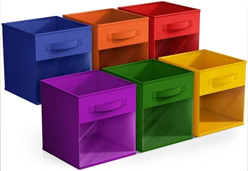Sorbus 6-Pack Fabric Storage Cubes (11 Inch, Deep Rainbow with Window) - Image 6