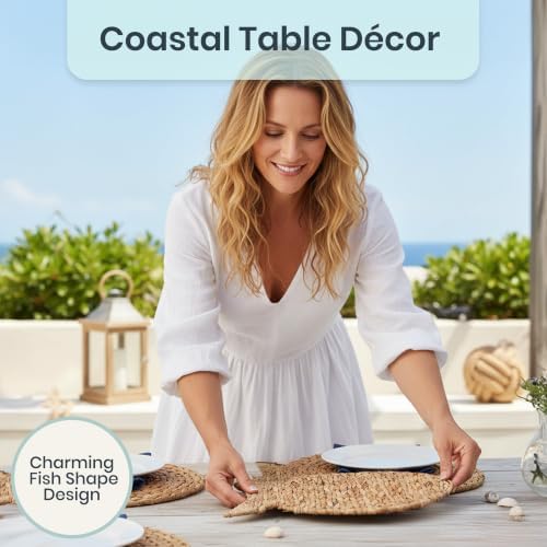 Woven Fish Placemats Set of 4 (12"x17") – Water Hyacinth Placemats Indoor – Farmhouse Placemat for Dining Table – Boho Place mats – Wicker Rattan Place mats - Image 3