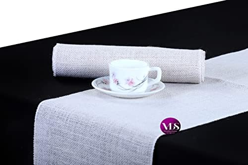 VDS Pack of 15, Burlap Table Runner 100% Natural Jute Rustic Hessian Table Cloth Centrepiece for Wedding Bridal Shower Birthday Event Party Banquet Table Decoration (Size 12X108 Inch)(White) by VDS