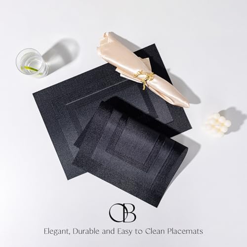 Placemats Set of 12 - Easy Clean Woven Vinyl Placemats for Dining Table, Indoor/Outdoor Place Mats, Washable PVC Table Mats（Black Cube） - Image 3