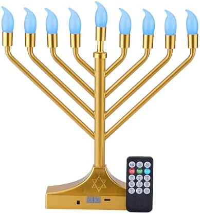 Electric Hanukkah Menorah,RGB Led Menorahs for Chanukah Decoration,Color Changing with Remote Control & Push-Button to Choose The Day and Timer Options Battery/USB Powered,Gold - Image 3