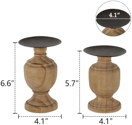 NIKKY HOME Farmhouse Wooden Pillar Candle Holders Set of 2, Mantel Decor - Image 4