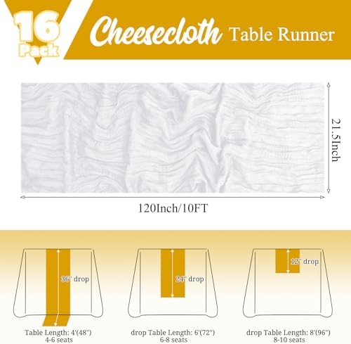 16 Pack White Table Runner 10FT Cheesecloth Table Runner Boho Gauze Table Runners Long Rustic Sheer Fabric Table Runners for Wedding Party Bridal Shower Farmhouse & Home Decor - Image 2