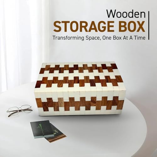 Perilla Home ﻿Home Decor Decorative Storage Wooden Box Small Wooden Organizer Tool Stash Card Craft Trinket Memory Keepsake Jewelry Box for Men and Women, Ticino, Gifts For All, Off White & Brown - Image 2