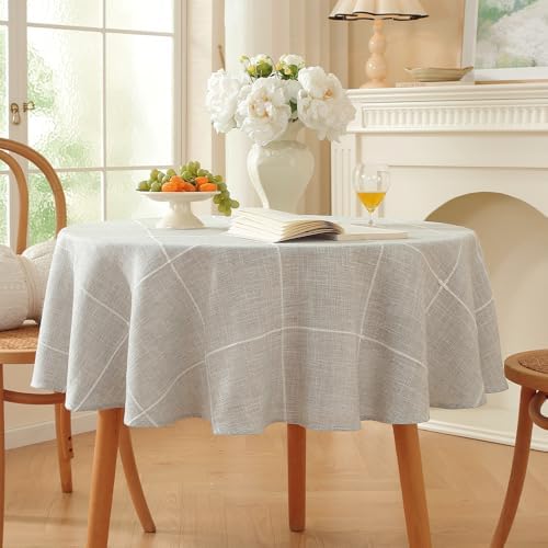 Zobesta Linen Round Tablecloth 70 in Round Fabric Table Cover Grey - Image 2