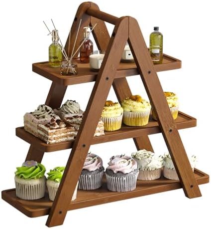 3 Tier Serving Tray Cupcake Stand and Towers Serving Tray for Party Food Tray Farmhouse Serving Platter Decorative Tray Decor Dessert Display Set Tiered Tray Stand (Brown) by LifeTakesaDifferentTurn