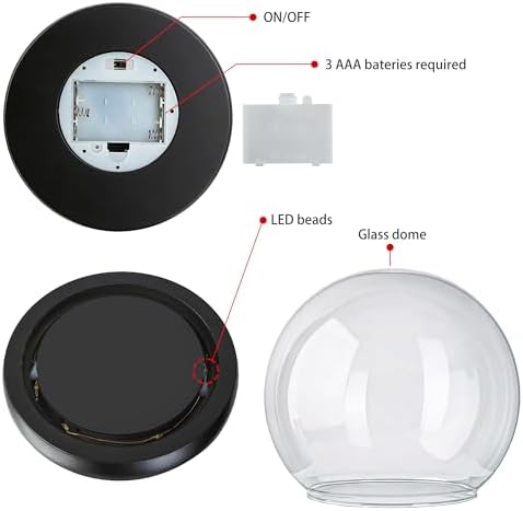 Cloche Glass Dome with LED Base, Round Glass Display Bell Jar, 6 Inch - Image 5