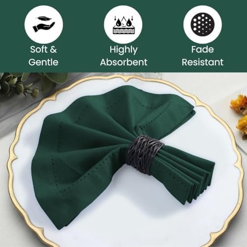 Hemstitch Cloth Dinner Napkins Cotton Set of 12 - Soft Durable Washable - Ideal for Farmhouse Parties Wedding Christmas - Perfect Everyday Use Table Cloth Napkins 18x18 Christmas Green - Image 3