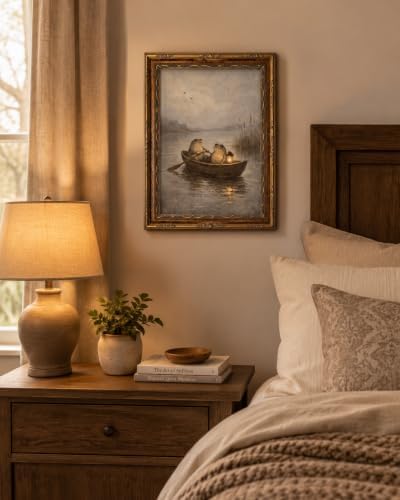 Gold Framed Two Frogs Boat Wall Art, Cottagecore Canvas Print, 16x12 - Image 4