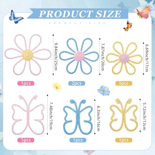 Wesiti 9 Pcs Boho Nursery Decor 3 Size Daisy Flower and Butterflies Woven Macrame Wall Hanging for Home Nursery Bedroom Dorm Wall Art(Classic Color) - Image 2