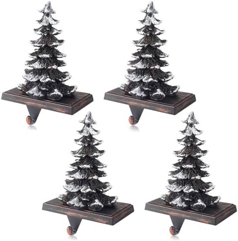 JUSTOTRY Christmas Stocking Holders for Mantle Set of 4 Snow Brown Vintage Xmas Tree with Non-Skid Stockings Holders for Fireplace Home Decor Holiday Gifts Christmas Decorations Indoor Supplies by JUSTOTRY