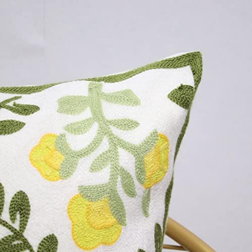 Set of 2 Embroidered Decorative Throw Pillow Covers Couch Square Pillowcases Cushion for Bedroom Sofa Farmhouse Decor 18x18 Inch (Yellow Floral) - Image 7