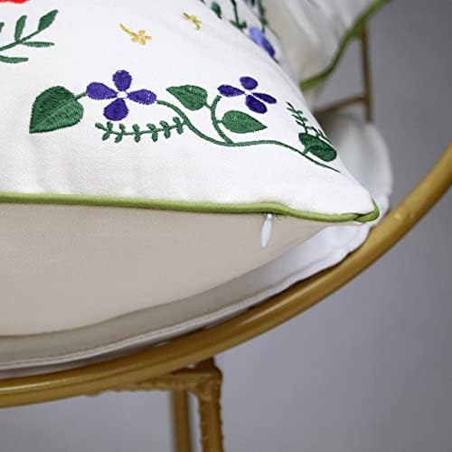 Set of 2 Embroidered Decorative Throw Pillow Covers Couch Square Pillowcases Cushion for Bedroom Sofa Farmhouse Decor 18x18 Inch (Flower-C) - Image 7
