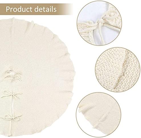 NIBESSER Knit Tree Skirt Ruffled Christmas Tree Skirt White 48 Inches Knitted Thick Rustic Xmas Holiday Decoration Large Xmas Tree Collar Mat Ivory White - Image 5