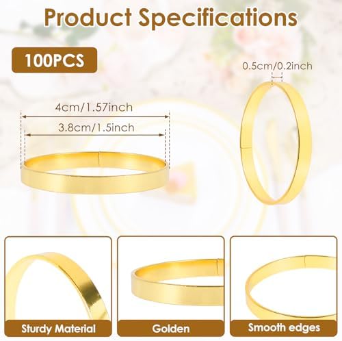 100 Pcs Gold Napkin Rings Bulk, Metal Napkin Ring Holders for Wedding Party - Image 2