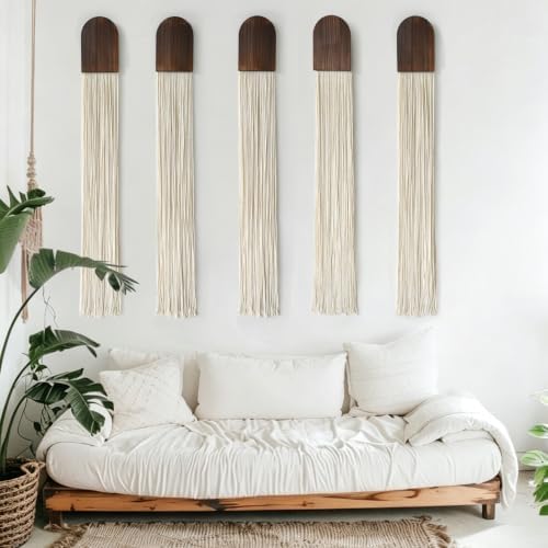 5pcs Macrame Wall Hanging Boho Fiber Art Wall Decor for Bedroom 5"W*45"L by FLBER
