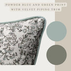 Palm & Loom 100% Cotton Linen Cushion Cover - Decorative Throw Pillow Case with Powder Blue & Green Print with Pipping - Traditional Living Room, Bedroom Pillow Cover (Jal, 20" x 20" (Pack of 1)) - Image 2