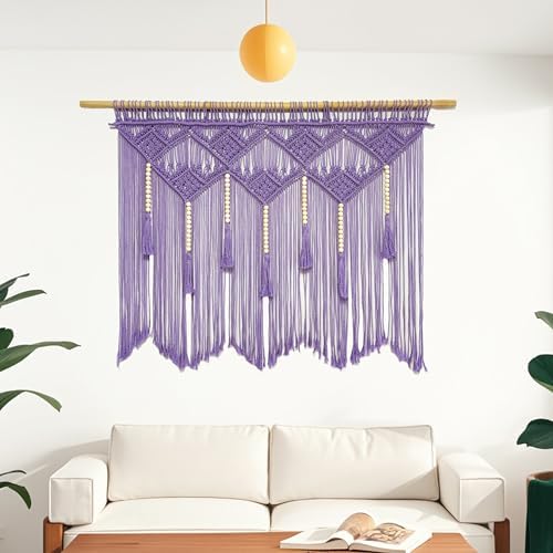 Youngeast Large Macrame Wall Hanging Boho Woven Tapestry Bohemian Macrame Wall Decor Handmade Tassel Tapestry Home Decoration for Bedroom Living Room 39"X31" (Wood Dowels Not Included) (Purple) by Unknown