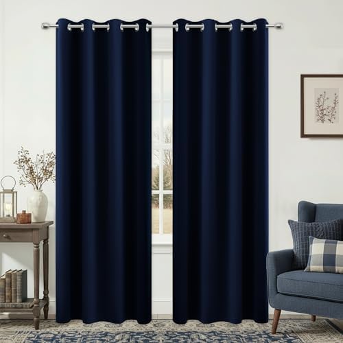 KOUFALL Navy Blue Curtains 90 Inches Long for Living Room Blackout 52 Inch Wide Curtains for Bedroom Window,52x90 in Length by KOUFALL