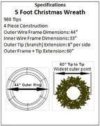 5 Foot (60 inch) Multicolor Christmas Wreath with Prelit Red Bow - Image 4