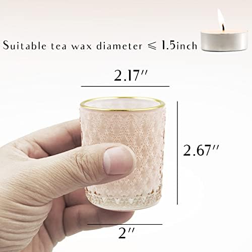 SHMILMH Pink Votive Candle Holders Set of 24, Pink Christmas Table Centerpiece Glass Tealight Holders Bulk with Gold Rim, Tea Candle Holder for Birthday Wedding Decor - Image 6