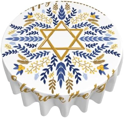 Happy Hanukkah Jewish Chanukah Holiday Tablecloths Round Tablecloth Waterproof Table Cloth Stain-Resistant for Party Decoration 60 Inches - Image 3