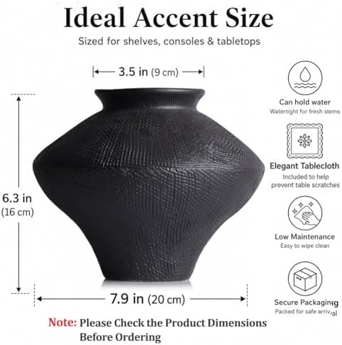 Wabi Sabi Vintage Black Vase, 6.3" Tall Wabi Sabi Decor Rustic Farmhouse Pottery Vase for Centerpiece, Textured Pottery Flower Vases for Home Decorative, Table, Living Room, Bedroom, Bathroom, Kitchen - Image 2