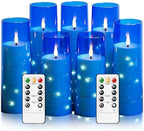 Flameless Candles,with Embedded Star String, Battery Operated Candles Flickering LED Pillar Candles with Remote Control and Timer, Home Decoration Add a Warm and Romantic Atmosphere，Set of 7 (Blue) by sasigeiaa