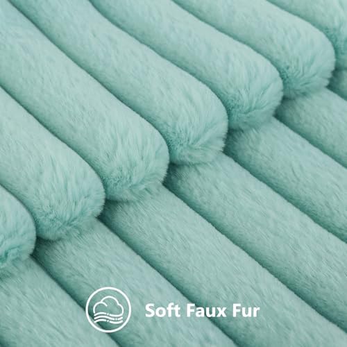 decorUhome Fall Faux Fur Throw Pillow Covers 26x26 Set of 2 Aqua - Image 2