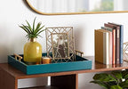 Kate and Laurel Lipton Mid Century Modern Decorative Wood Tray with Brushed Gold Metal Handles, Dark Teal - Image 4