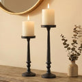 BANOMII Vintage Iron Pillar Candle Holders Set of 2, Rustic Black by BanomiiHome