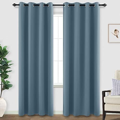 KOUFALL Blue Blackout Curtains 96 Inches Long for Living Room,Grommet Thermal Room Darkening Curtain for Bedroom 96 in Length 2 Panel Set,Dusty Grey Blue - Image 3