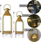 Decorative Metal Lanterns Indoor Outdoor, Candle Holder for Porch, Patio, Fireplace, Floor, Wedding, Christmas, Fall, Holiday, Farmhouse Table Centerpiece (Gold, Set of 2 15.7" 12") - Image 6