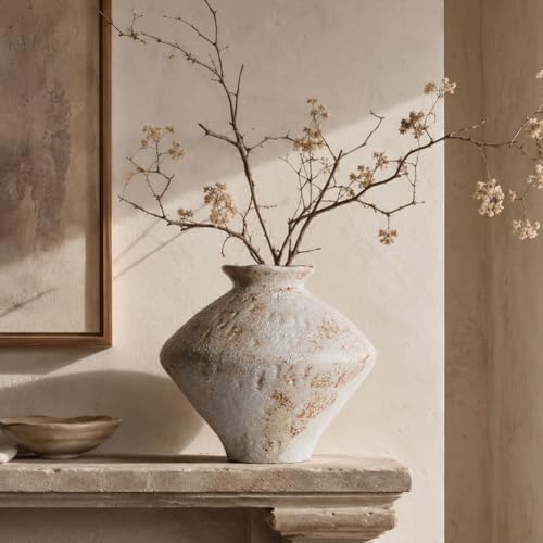 Wabi Sabi Rusty Vintage Vase, 11.4" Tall Wabi Sabi Decor Rustic Farmhouse Pottery Vase for Centerpiece, Textured Pottery Flower Vases for Home Decorative, Table, Living Room (White, Large) - Image 5