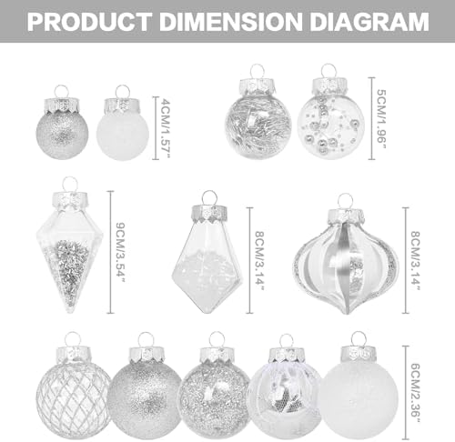 34PCS Silver/White Christmas Ball Ornaments Set for Tree Decor - Image 2