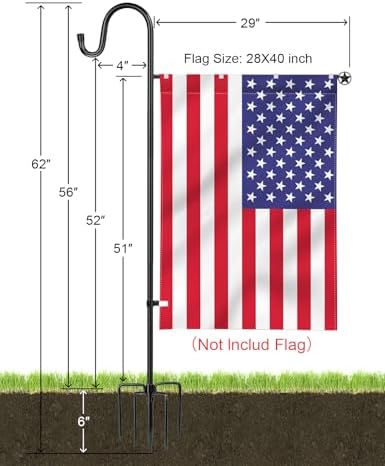 LOPANNY Large Garden Flag Holder Stand Pole for 28 x 40 Flags with Shepherds Hooks for Outdoor - Upgraded Sturdy 60 Inches Yard Flag Post Stake Perfect for Outdoor Decor(without Solar Lights & Flag) - Image 2