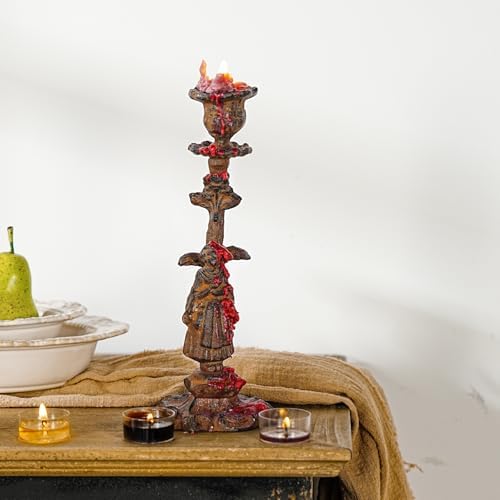 Sungmor Cast Iron Candle Holder, 10.2in Rust Noblewoman Figurine Design - Image 5