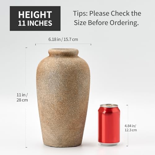 Emotionally Grounded Vase, Vaseking Large Ceramic Rustic Vase, 11 inch Minimalist Decorative Farmhouse Tall Vases for Home Decor, Living Room, Enterway, Table Decoration, Brown - Image 2