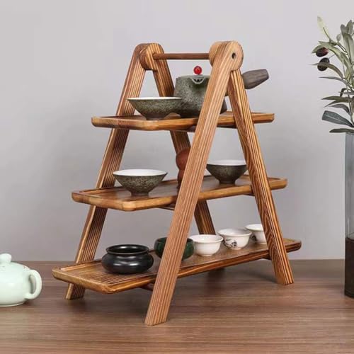 2PCS Wood 3 Tier Serving Tray Three Tiered Cupcake Stand, Rectangle Serving Platter Wooden Farmhouse Tiered Tray, Party Serving Brown Decorative Tray Decor - Image 5