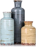 Ceramic Vase Set - 3 Small Flower Vases Home Decor, Modern Rustic Farmhouse Pottery Vases for Centerpieces, Living Room, Kitchen, Shelf, Bedroom, Bathroom, Fireplace, Table Shelf and Entryway Decor by QIANLING