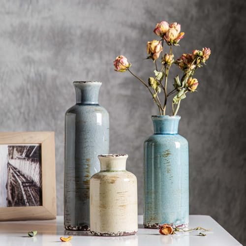 CwlwGO- Ceramic Vase Set of 3, Small Flower Vases for Home Decoration, Modern Farmhouse Decor, Living Room Kitchen Table Centerpieces, Shelf, Mantel, Fireplace and Entrance Decorations-Multicolor. - Image 3