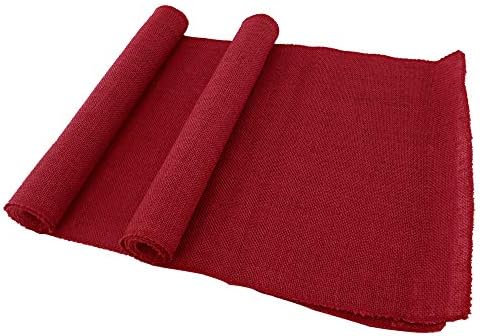BambooMN Cranberry 15" x 88" Vintage Burlap Table Runner for Rustic Wedding Bridal Shower Bachelorette Graduation Party Table Decor Decorations, 6 Pieces by BambooMN
