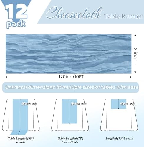 12Pack Light Blue Cheesecloth Table Runner 10FT Wedding Party Decor - Image 4